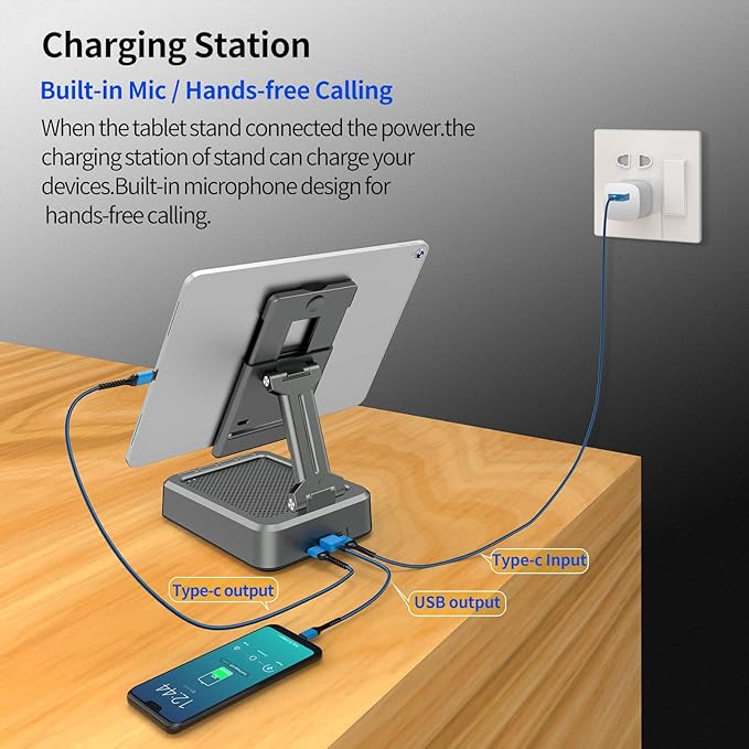 Jteman Wireless Bluetooth Speaker Tablet Stand, Adjustable with Bluetooth Speakers,Gifts for Women Men,Kitchen Gadget for Men,Compatible with Phones and Tablet (4.0-12.9'') - Graphite