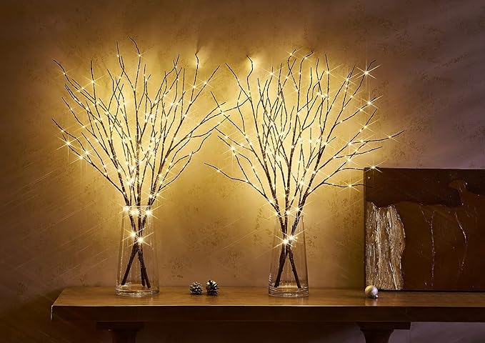 Fudios Lighted Branch Plug in with Timer Willow Branches with Fairy Lights for Vase Twig 32IN 150 LED Outdoor and Indoor Holiday Party Decor