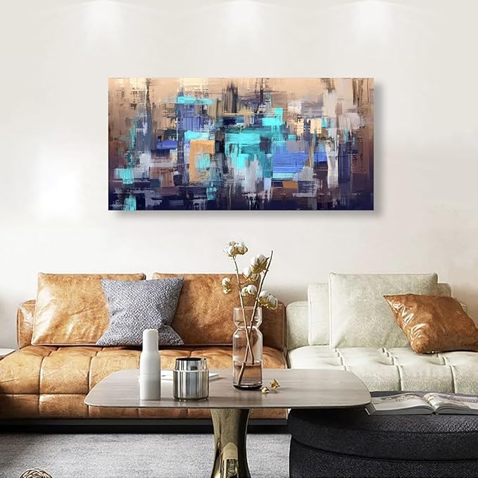 Abstract Wall Art Living Room Modern Textured Brown Blue Wall Art Bedroom Office Wall Decor Large Boho Canvas Wall Art Prints Pictures Farmhouse Paintings Artwork 20 * 40inch