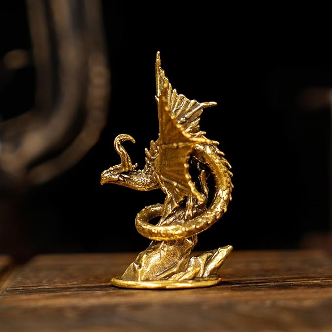 CHOVY Majestic Demon Dragon Perched on Rock Wings Spread - Handcrafted Retro 100% Solid Brass-Ideal Home Decor Desk Ornament Collectible Artwork Office Accent Artistic Scene Decoration