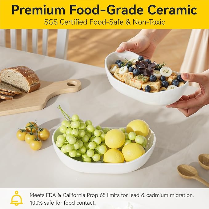 2 Tier Ceramic Fruit Bowl with Metal Stand – Tiered Fruit Stand for Kitchen Countertop, Serving Tray for Snacks, Nuts, Cakes, Desserts, Bread, Candy Storage, Gold