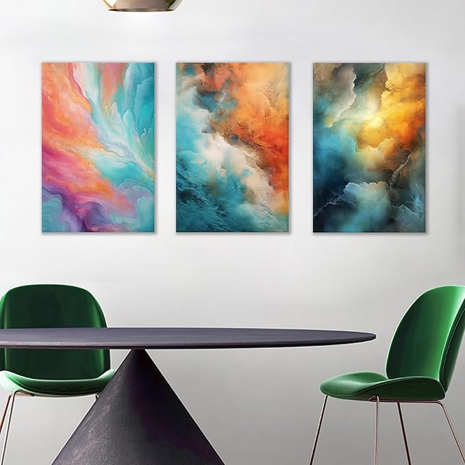 Colorful Canvas Wall Art Abstract Rendering Clouds 3 Pieces Modern Pictures Print Multicolor Poster Painting Wall Decor Artwork for Bedroom Kindergarten Office Stretched and Framed [48''W x 24''H]