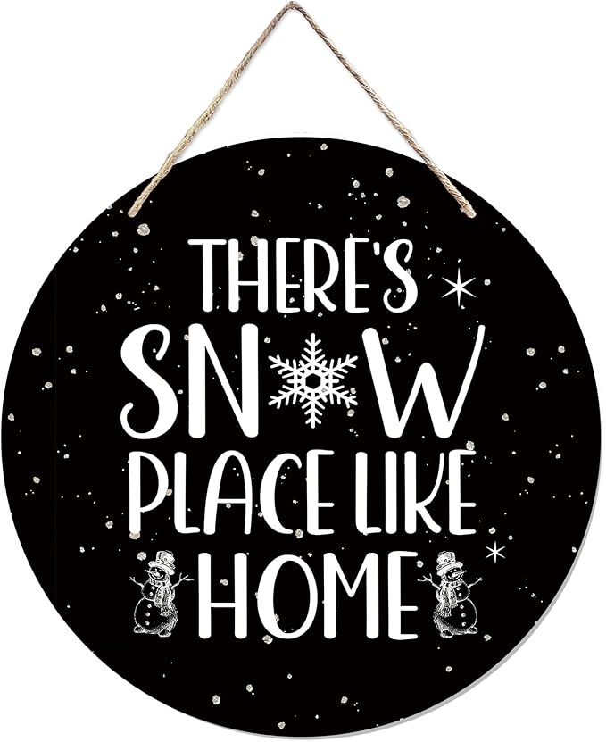 CGBHW Winter Wooden Sign, Snowy Holiday Hanging Sign Wall Decor for Room Home, Rustic Black Winter Snowflakes Christmas Door Decor 12 x 6 Inch
