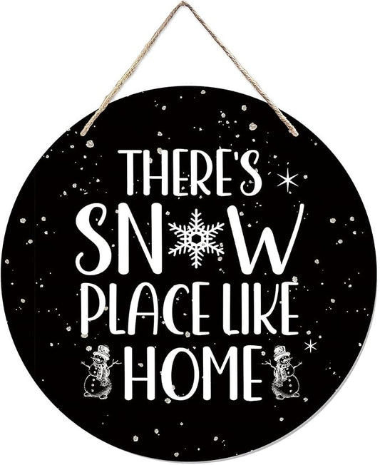 CGBHW Winter Wooden Sign, Snowy Holiday Hanging Sign Wall Decor for Room Home, Rustic Black Winter Snowflakes Christmas Door Decor 12 x 6 Inch