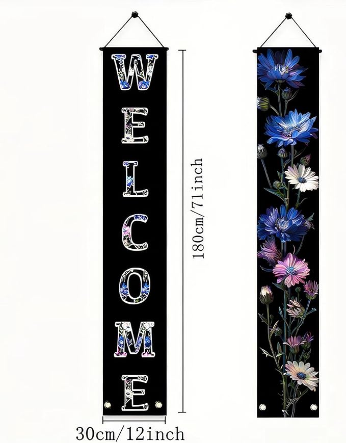 2pcs Welcome Summer Door Banner Colorful Daisy Porch Banners Sign Cornflower Floral Front Door Hanging Decor Banner for Seasonal Home Hawaii Tropical Party Outdoor Decorations
