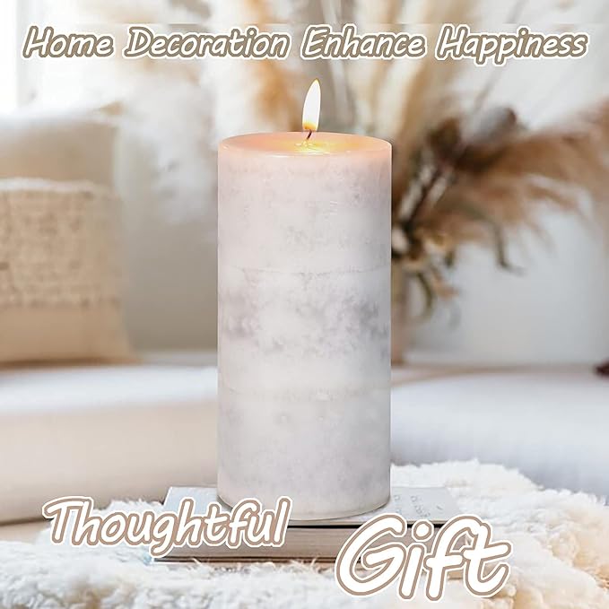3x6 inch Pillar Candles Cozy Cotton Scented Set of 3 Gray White Layered Mottled Aromatherapy Candles for Weddings Home Wall Shelf Decorations Yoga Spa Dinner Table