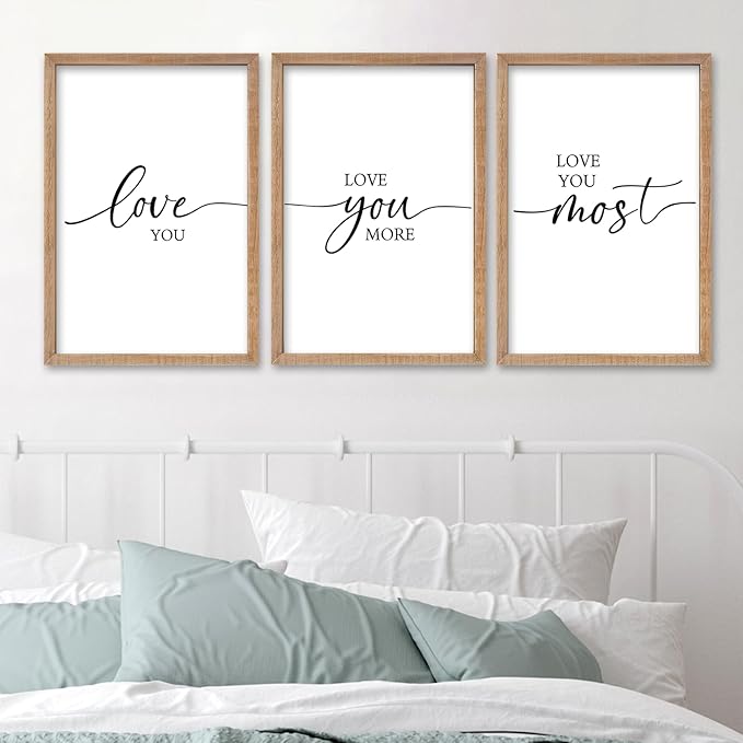 SRSZHIYUE I Love You More Most Wall Decor I'll Keep Choosing You Sign 16"×11" Set of 3 Framed Wood Above Over Bed for Master Bedroom Hanging Decoration (Wood)