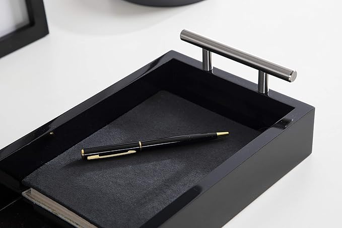 Kate and Laurel Lipton Modern Tray Set, Set of 2, Black and Silver, Glam Decorative Trays for Storage and Display