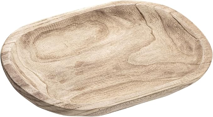 Wooden Dough Bowl Decor, Key Decorative Centerpiece Bowl, Hand Carved Baguette Bowl, Home Decor for Dining Table Center, Living Room, Kitchen (L14.6*W10.2*H0.8 inches) Squircle-Natural