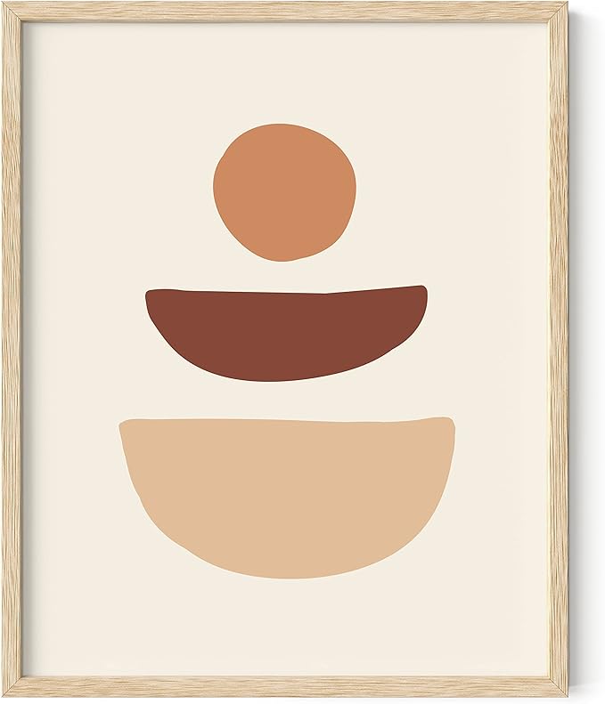 HAUS AND HUES Boho Wall Art Minimalist Wall Decor - Boho Art Prints Neutral Poster, Geometric Art Mid Century Modern Wall Art Wall Decor, Sun Semi Circle (Beige Framed, 16x20)