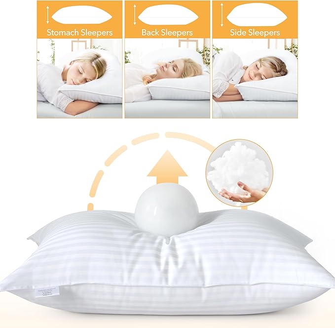Oubonun King Size Pillows Set of 2 - Fluffy & Supportive Down Alternative Pillows with Zippered Cotton Cover - Breathable and Cool for All Sleeping Positions - Machine Washable - 20"x36"