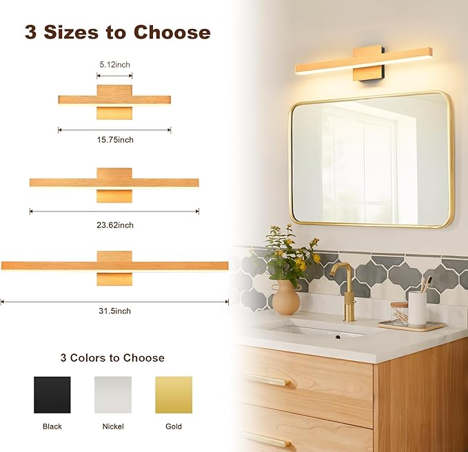 Joossnwell Bathroom Vanity Light 23.62 Inch Modern Bathroom Light Fixtures Dimmable 5CCT Led Vanity Lighting Gold and Black Bath Light Over Mirror ETL Certificated