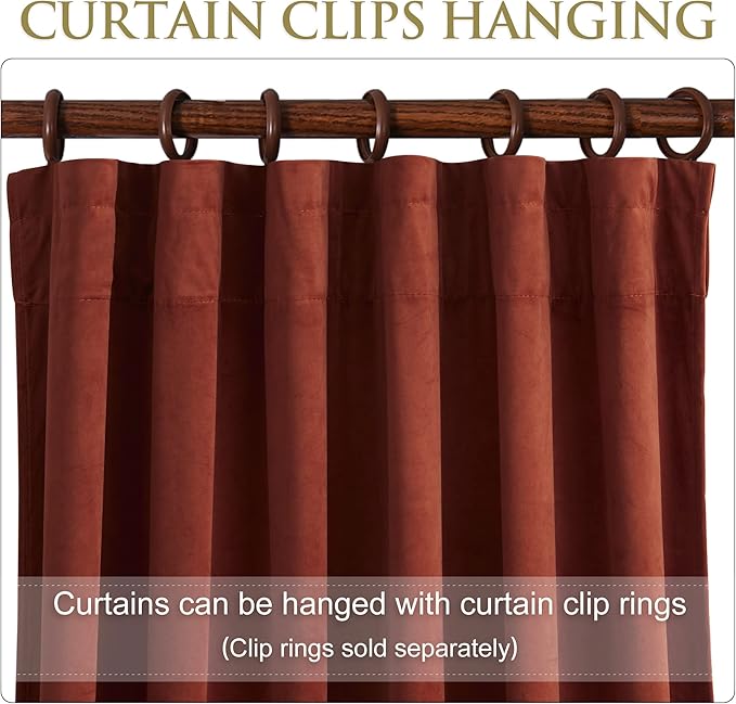 StangH Rust Velvet Curtains - Bedroom Blackout Window Covering 84 inch Length, Privacy Protect Thermal Insulated Drapes for Theater Media Room, W52 x L84, 2 Panels