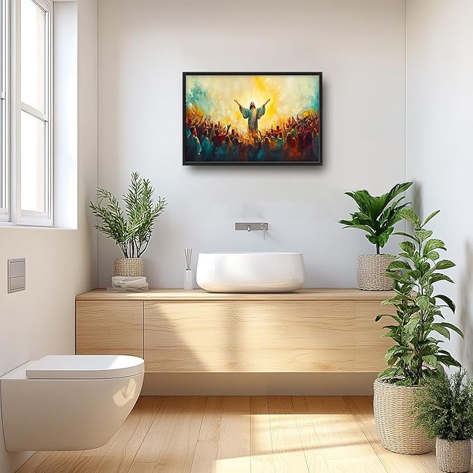 Flintis Large Christian Jesus Framed Wall Art Christ Jesus Pictures Wall Decor Abstract Religion Portrait Canvas Painting Print Artworks Framed for Living Room Bathroom Master Bedroom 36L X 24W