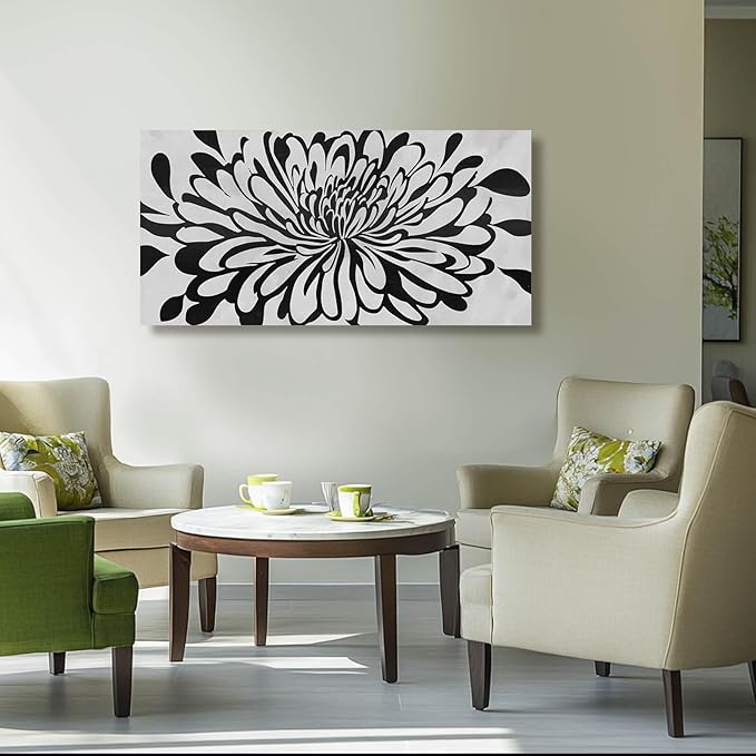 GAIDUOMAI Canvas Prints Wall Art for Living Room Chrysanthemum Artwork Badroom Black and White Wall Decor Minimalist Art for Dining Room 24"x48"