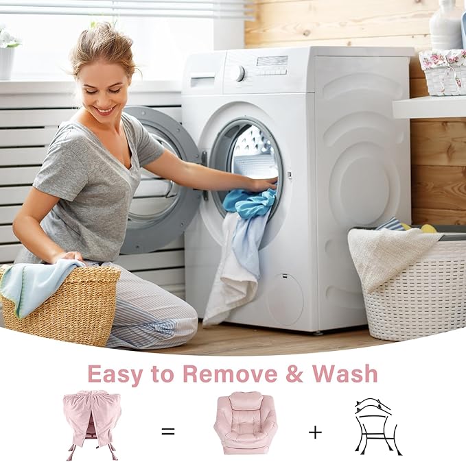 Lazy Chair with Ottoman, Modern Chair with Folding Footrest, Lounge Accent Chair, Comfortable Reading Chair, Oversized Armchairs for Bedroom, Study, Living Room, Courtyard (Pink)