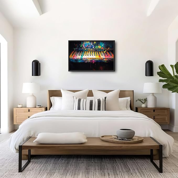 Piano Wall Art, Music Pictures Wall Decor, Note and Piano's Keys Canvas Prints Painting, Large Framed Artwork For Music Studio Living Room Bedroom Home Decorations 36"x 24"
