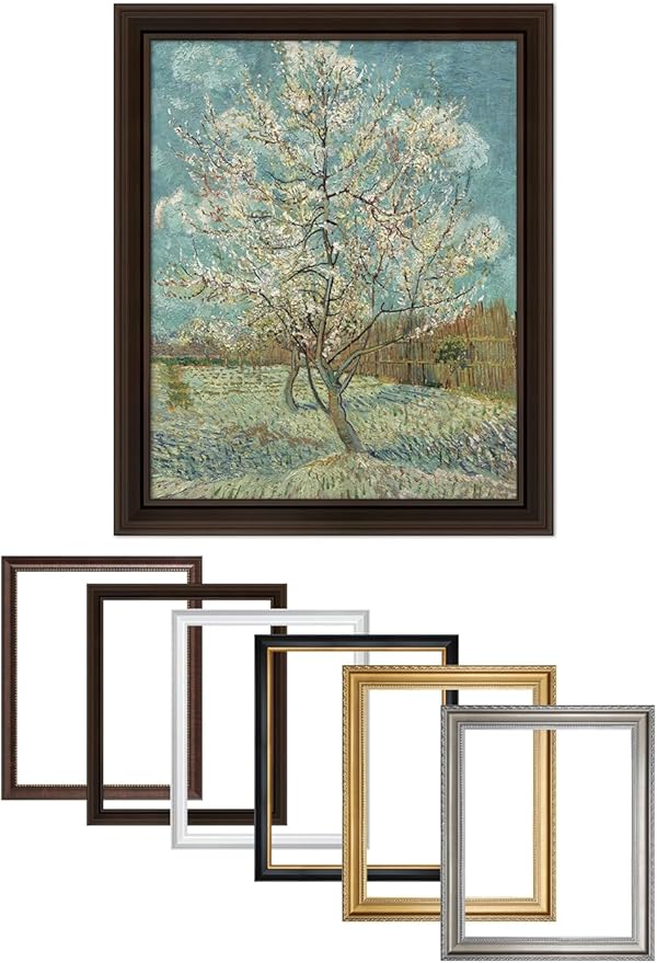 DECORARTS - The Pink Peach Tree - Vincent Van Gogh Giclee Prints w/Antique Brown Frame for Wall Decor. Picture Size: 16x20, Total Size w/Frame: 19x23