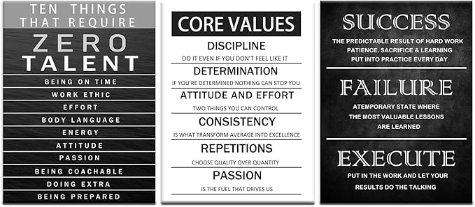 Motivational Wall Decor Core Values Posters Canvas Inspirational Quotes Wall Art Zero Talent Picture Print Painting Artwork for Home Living Room Bedroom Office Decor Ready to Hang [36''Wx 16''H]