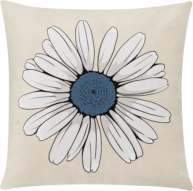 Blue White Pillow Covers 20x20 Set of 6, Daisy Flower Throw Pillow Cover Case, Modern Floral Couch Pillow Cover for Sofa Living Room Farmhouse Home Decor