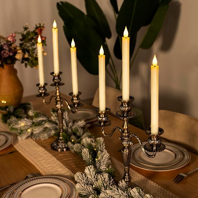Homemory 6 Pcs Flameless Taper Candles with Remote Timer and Dimmer, LED Candle Sticks with Flickering Light, Ivory Battery Operated Window Candles, 9.6 Inches for Wedding Home Indoor Decoration