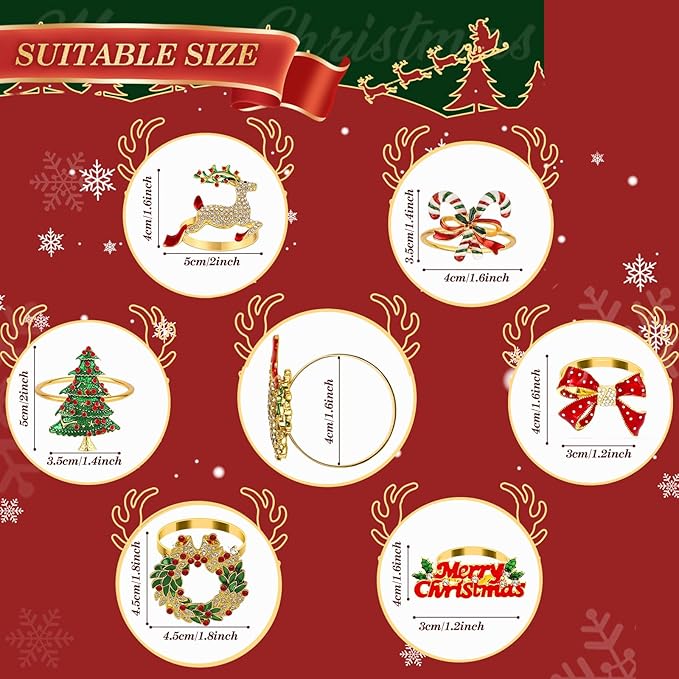 KPOSIYA Christmas Napkin Rings Set of 24, Metal Xmas Napkin Ring Holders for Winter Christmas Holiday Dinner Party Table Decoration