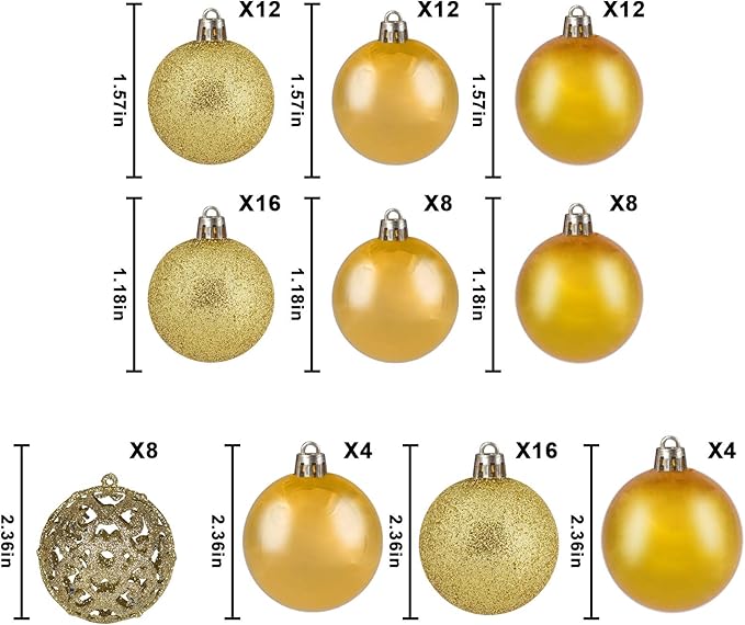 Christmas Balls Tree Ornaments, Shatterproof Christmas Decorations Set with Reusable Hand-held Gift Package for Holiday Xmas Tree Decor (100, Gold)
