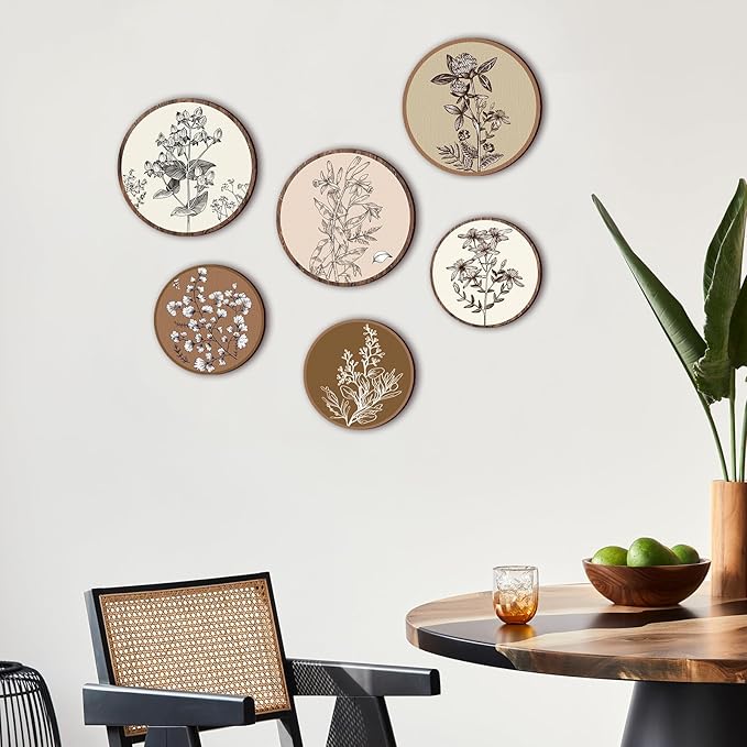 Barydat 6 Pieces Boho Plant Wall Art Decor Wooden Boho Farmhouse Rustic Bohemian Wall Hanging for Bedroom Living Room Office(Vivid Round,8 Inch, 10 Inch)