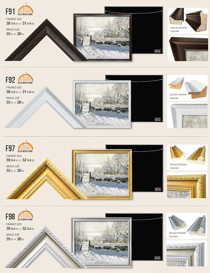 DECORARTS - Claude Monet The Magpie, Large Framed Wall Art, Canvas Size 35x28, Outer Dimensions Larger With Customizable Solid Wood Frames, Giclee Canvas Print, Made in USA