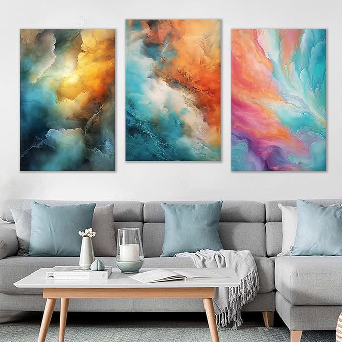 3 Piece Colorful Rendering Canvas Wall Art Large Size Posters Print Home Decor Modern Abstract Theme Picture Painting Artwork use for Living Room Hotel Office Stretched and Framed [72''Wx 36''H]