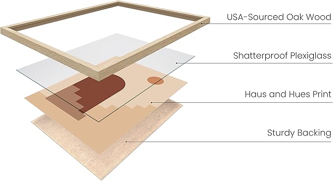 HAUS AND HUES Boho Art Prints Minimalist Decor - Boho Wall Art Mid Century Modern Decor, Minimalist Wall Art, Modern Art Wall Prints, Sun and Two Staircases (Beige Framed, 16x20)