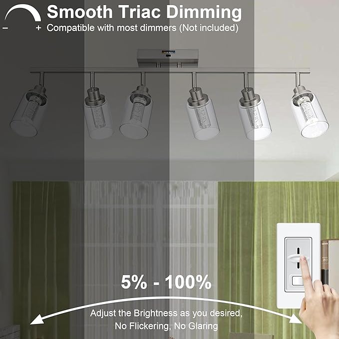 MELUCEE 5-Color Temperature 6 Light LED Track Lighting Kit, LED Track Lighting Fixtures Brushed Nickel Ceiling Spotlighting Vanity Lights with Flexibly Rotatable Light Head, Built-in LED Chips