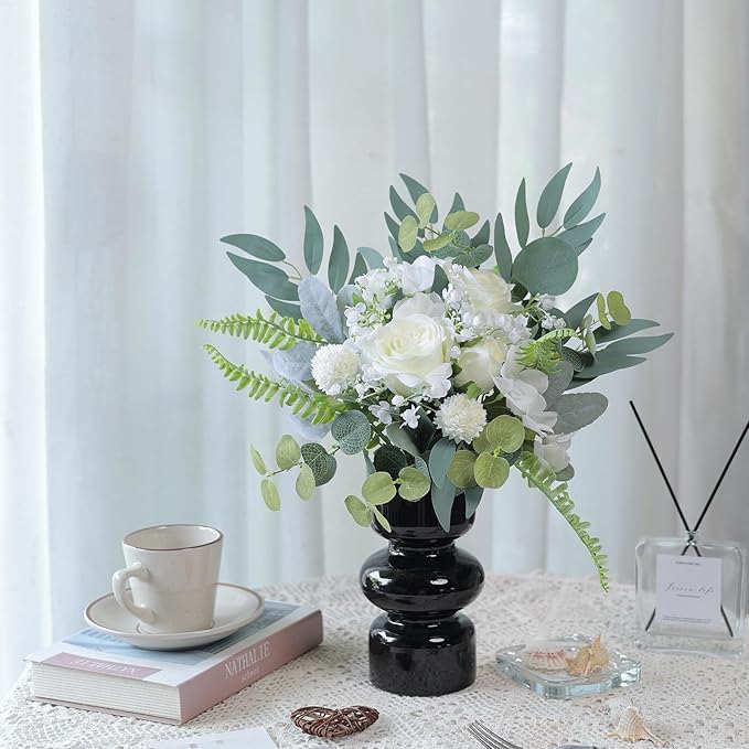 YXZZWL Artificial Greenery Stems Box Set，65 Pcs with 8 Kinds of Faux Greenery Branches Fake Eucalyptus for Wedding DIY Bouquets Floral Arrangement Table Centerpieces (Dusty Green & White)