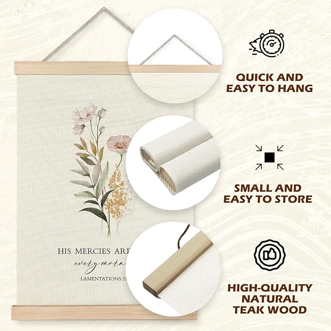 Supwhd Christian Wall Decor for Bedroom Living Room Office, His Mercies are New Every Morning Christian Wall Art Framed 12x16