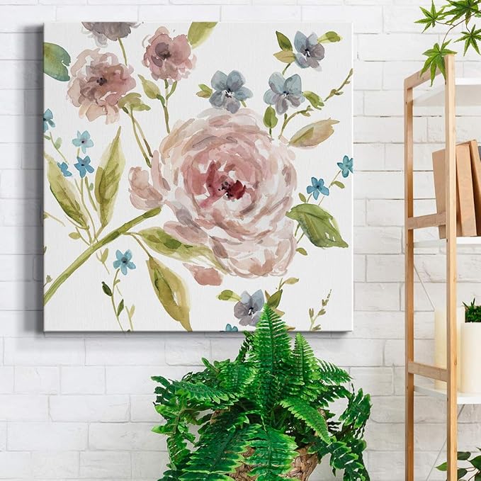 Wexford Home Square Premium Gallery Wrapped Canvas Flower Multicolor Wall Art Abstract Floral Romance Modern Pictures Print for Home Office, Ready to Hang, summer whisper II, 24x24