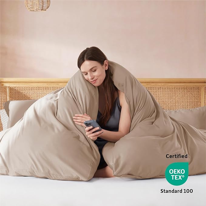 Nestl Khaki Duvet Cover Full Size - Soft Double Brushed Full Size Duvet Cover Set, 3 Piece, with Button Closure, 1 Duvet Cover 80x90 inches and 2 Pillow Shams