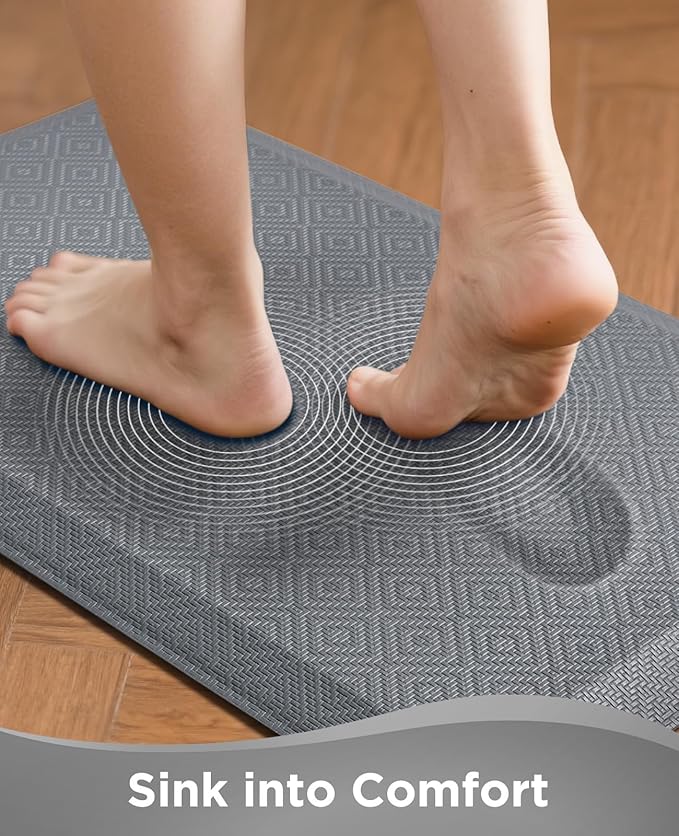 Ophanie Kitchen Mats for Floor, 3/4 Inch Thick Kitchen Rugs, 24 x 70 Anti Fatigue Standing Cushioned Mat, Waterproof,Comfort Ergonomic Mat for Office, Home, Sink, Grey Non-Slip Bottom