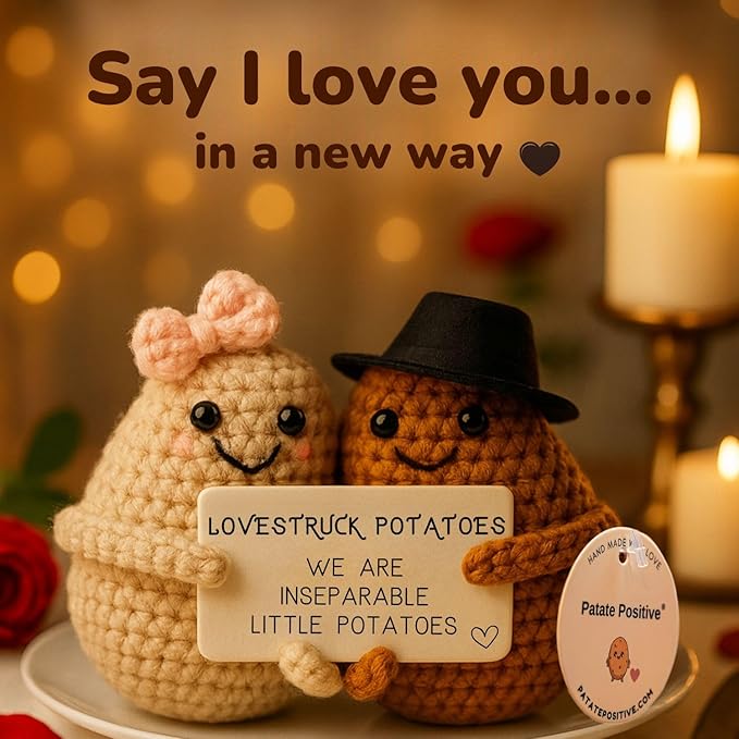 Love Potatoes© | Idea Couple Gift | for Him & Her | Surprise Valentine’s Day Anniversary Wedding | I Love You | Romantic Plush | Partner Boyfriend Girlfriend | Distance Relationship | Cute Pocket Hug