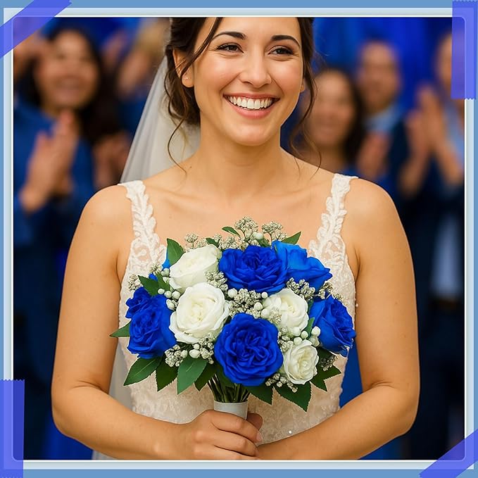 Geosar 8 Bundles Artificial Peonies Flowers Fake Silk Peony Bouquet Faux Peonies Flowers Bulk for Decoration Vase Florals Arrangements Wedding Party Table (Royal Blue,White)