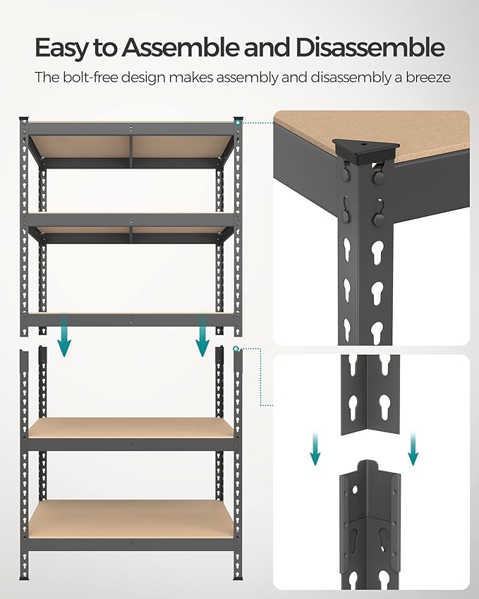 SONGMICS 5-Tier Storage Shelves, Load 2310 lb, Garage Storage, Boltless Assembly, Adjustable Shelving Unit, 17.7 x 35.4 x 70.9 Inches, for Study Shed Basement, Gray and Natural Beige UGLR450G01