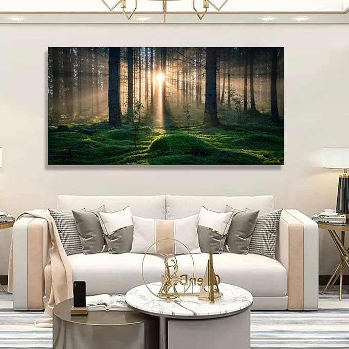 Sunrise Landscape Canvas Wall Art - 28x57 Inches - Tree and Forest Picture Artwork for Living Room and Bedroom Wall Decoration - Nature Painting Prints for a Serene Atmosphere