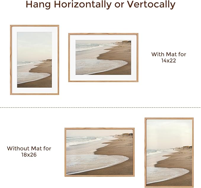 Natural Oak 18x26 Matted Frame with Real Glass for 14x22, Home Decor (1 Pack)