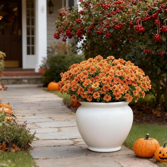 Artificial Flowers UV Resistant Outdoor,12 Bundles Faux Plants for Fall Thanksgiving Christmas Patio Porch Decor, No Fade Window Box Fake Greenery for Home Wedding Walkway Decoration