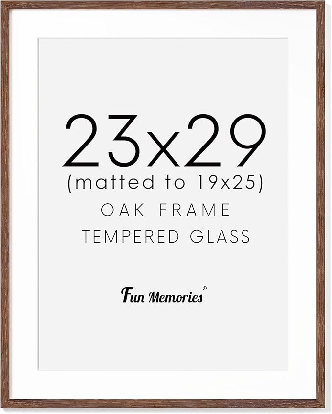 23x29 Oak Wood Frame, 23"x29" Poster Frame, 23x29 Picture Frame with Mat for 19x25, Rustic Wood Frame 23 by 29 with Real Glass, 23" x 29" Art Frame, 23x29 Puzzle Frame (Walnut Color, 1 Pack)