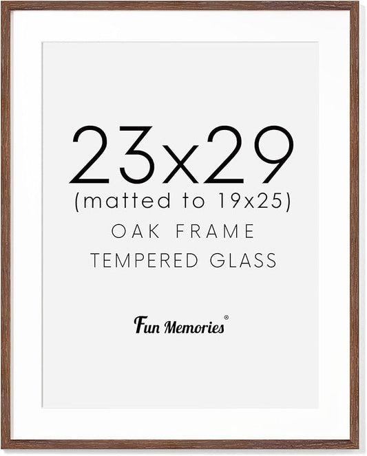 23x29 Oak Wood Frame, 23"x29" Poster Frame, 23x29 Picture Frame with Mat for 19x25, Rustic Wood Frame 23 by 29 with Real Glass, 23" x 29" Art Frame, 23x29 Puzzle Frame (Walnut Color, 1 Pack)