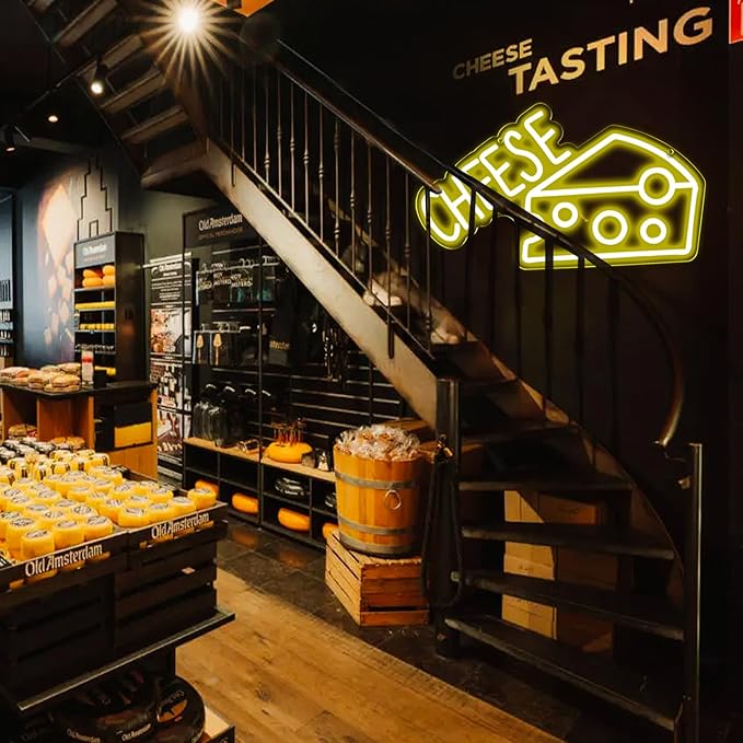 Balanar CHEESE Neon Signs For Wall Decor LED Lights For Bedroom Yellow Neon Sign Suitable for Cheese Shops Bakery Restaurant Christmas Birthday Party Gift Led Art Wall Decorative