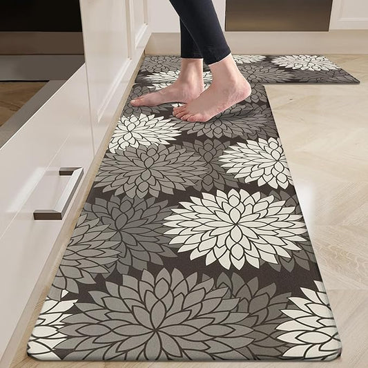 HEBE Anti Fatigue Kitchen Rug Sets 2 Piece Non Slip Kitchen Mats for Floor Cushioned Kitchen Rugs and Mats Waterproof Comfort Standing Mat Runner for Kitchen,Home Office,Sink,Laundry