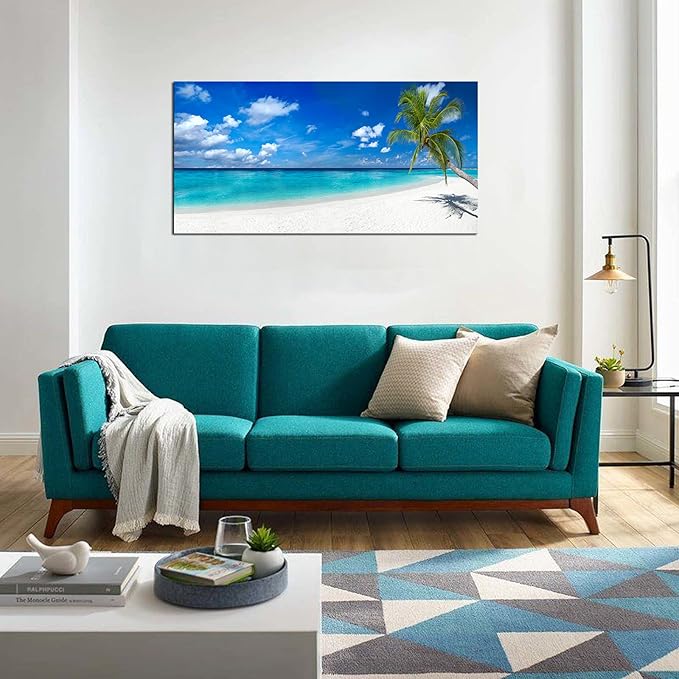 XXMWallArt FC2462 Seascape Wall Art Tropical Paradise Beach With White Sand and Coco Palms Canvas Wall Art Summer Beach Nature Pictures for Living Room Bedroom Home and Office Wall Decor