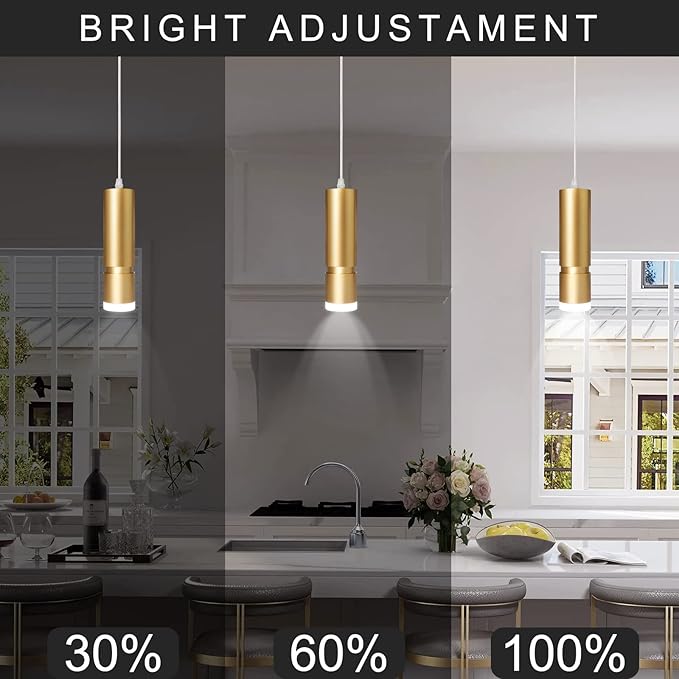 OKELI Modern Pendant Lights,Gold LED Mini Kitchen Island Lights Adjustable Focus Pendant Lighting for Kitchen Island Bedroom Dining Room Bar Shop,20W,4000K,ETL5026458(3 Pack)