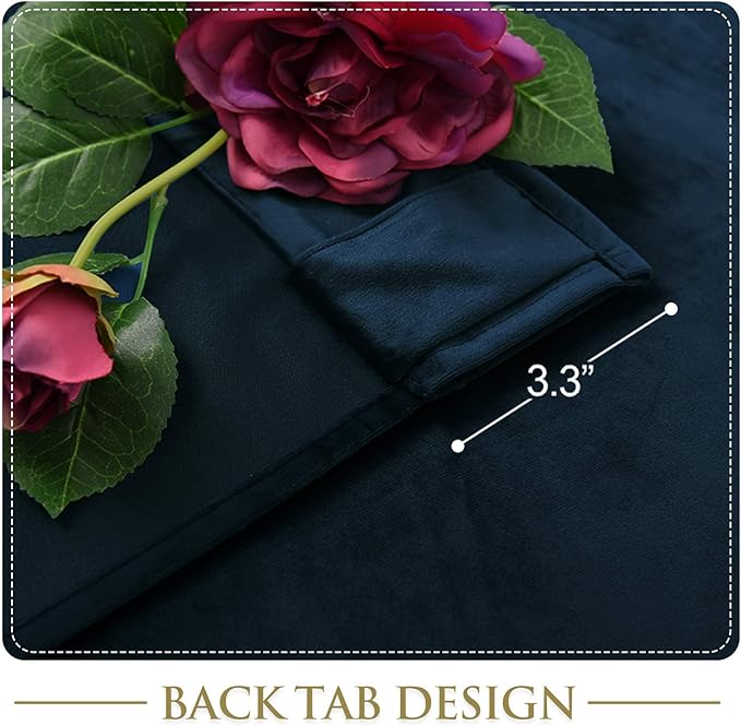 StangH Super Soft Velvet Curtains Back Tab Navy Blue Curtains for Sliding Door Luxury Decor Thermal Insulated Blackout Drapes for Office/Studio/Dining Room, W62 x L96, 2 Panels